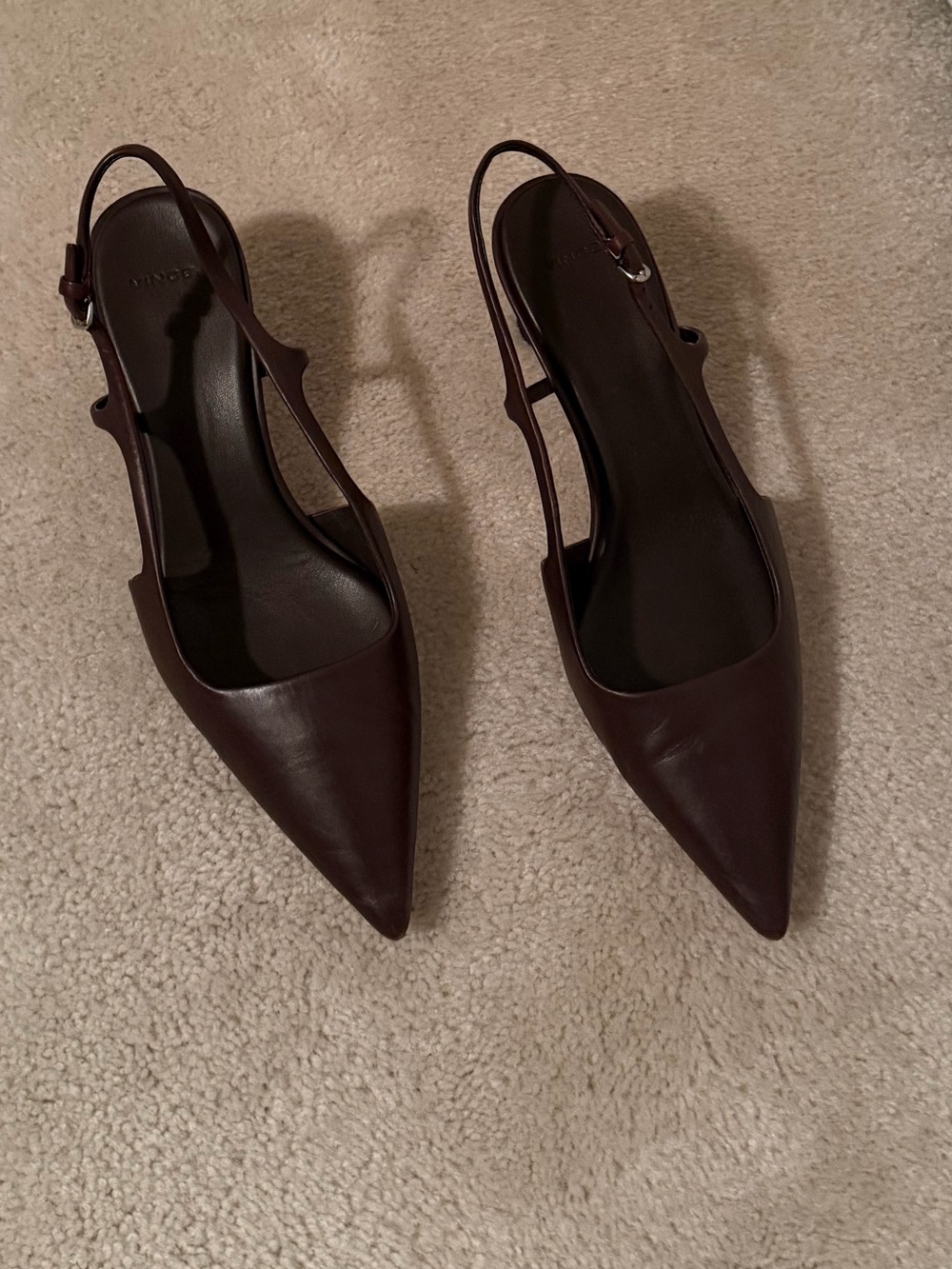Vince Dark Brown Leather Pointed Slingback Pumps